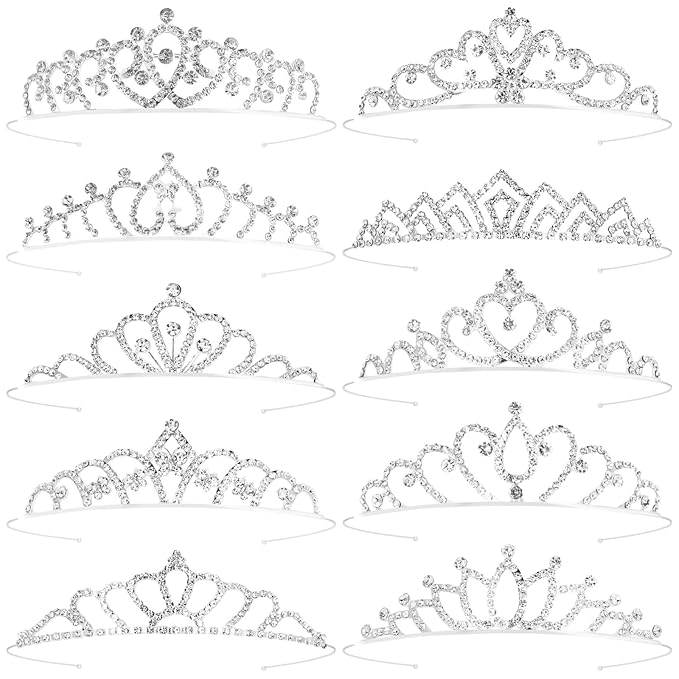 Tihebax Tiaras Crowns Headbands for Girls Women 10 Pcs Small Silver Princess Tiara Bulk Crown Tiaras Rapunzel Crowns for W...