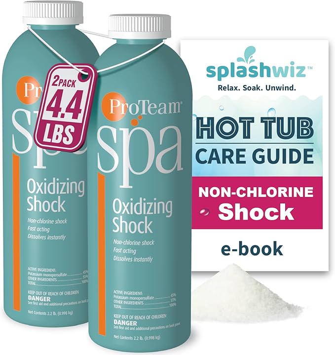 ProTeam Non-Chlorine Spa Shock for Hot Tub – Fast-Acting Oxidizing Shock Treatment, Clears Cloudy Water & Eliminates Odors – Made in USA, 2.2 lb (2 Pack) + SplashWiz Care e-Book