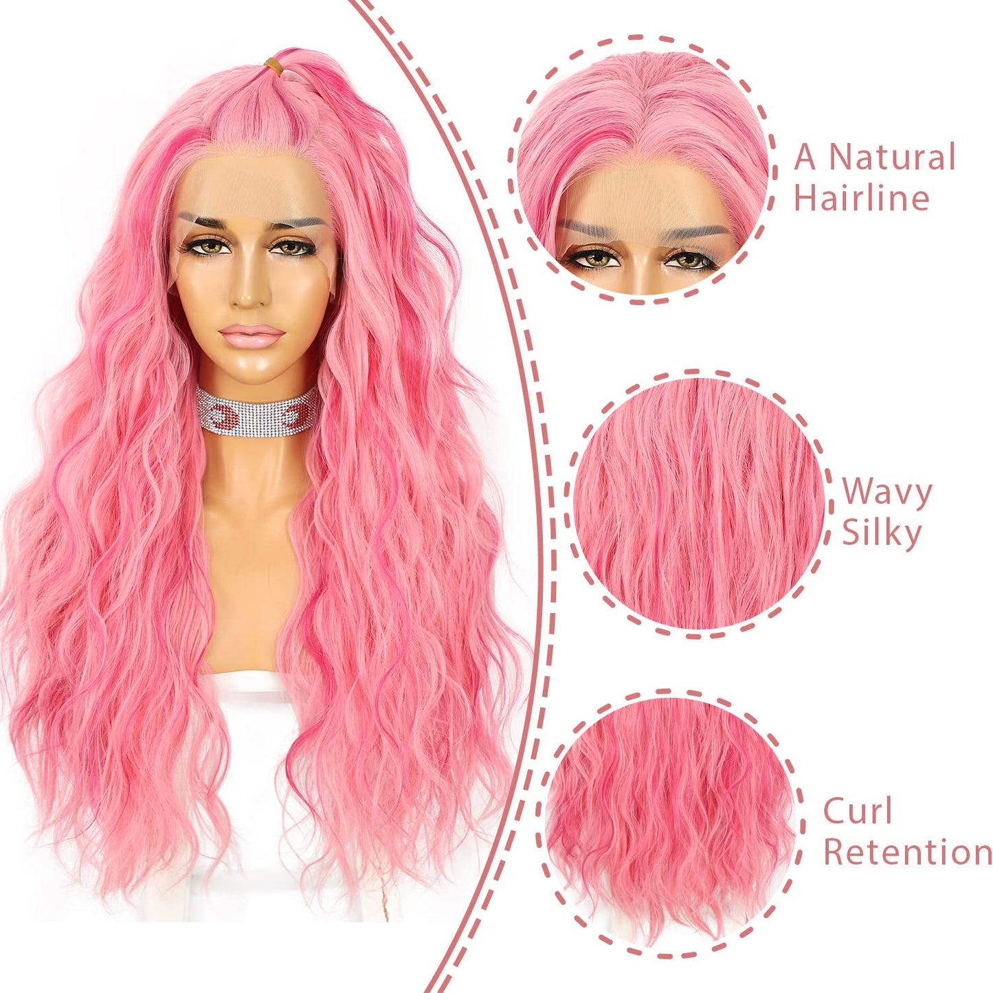 SAPPHIREWIGS Highlight Pink Lace Front Wigs Long Loose Curly Wavy Wig 13  4 Synthetic Lace Front Wigs Glueless Heat Resistant Fi