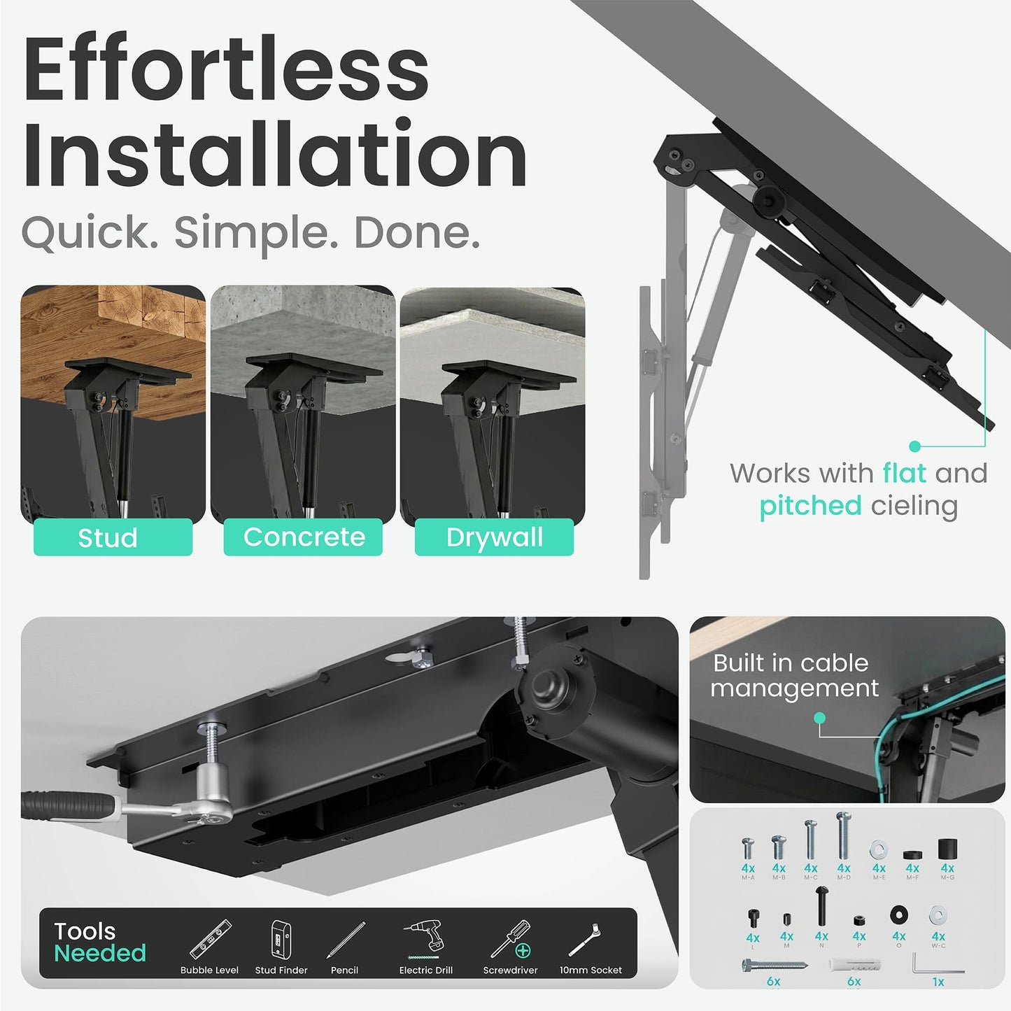 ynVISION.DESIGN Motorized Electric Ceiling TV Mount with Remote for 37-75 Inch TVs - Smart TV Flip Down Ceiling Mount with Cable Management -Max VESA 600x400 - 99 lbs, Voice/App Controlled, 0-80° Tilt