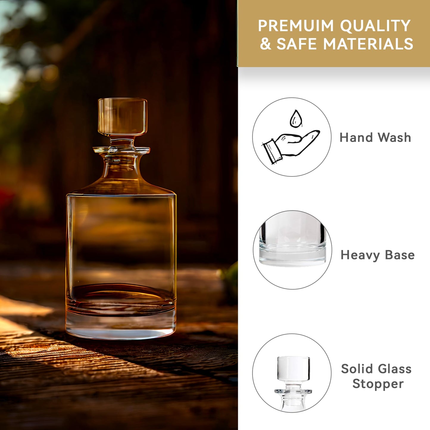 Lily's Home Glass Decanter for Whiskey, Bourbon, Brandy, Wine or Any Other Liquor or Beverage. With a Glass Stopper. Round, Stylish and Functional Piece (26 Ounces) Clear