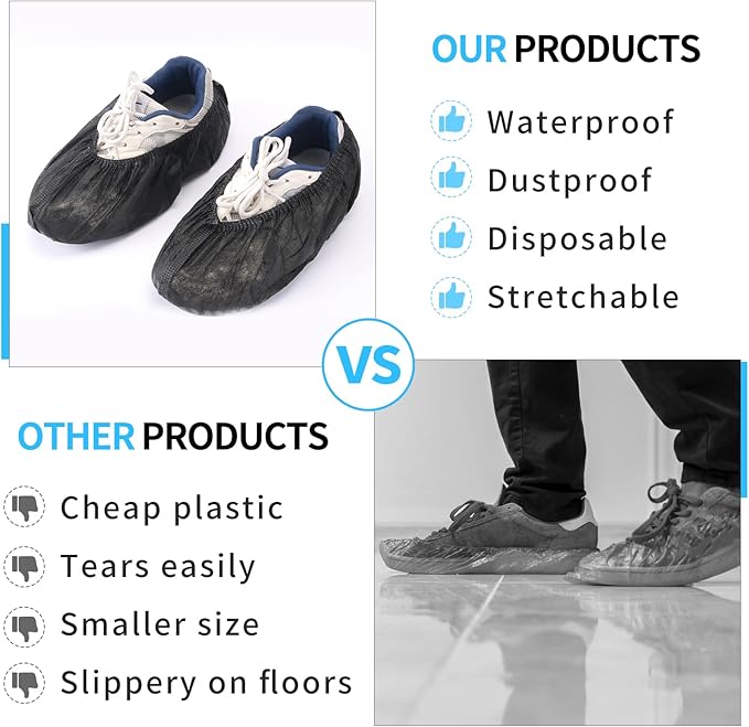 Frontline Shoe Covers Disposable Non-Slip 100 Pack, Premium Non-Woven Durable Booties Shoes Covers – Water Resistant Thick Anti-Slip - One Size Fits Most by Frontline (Black 1000 Pack)