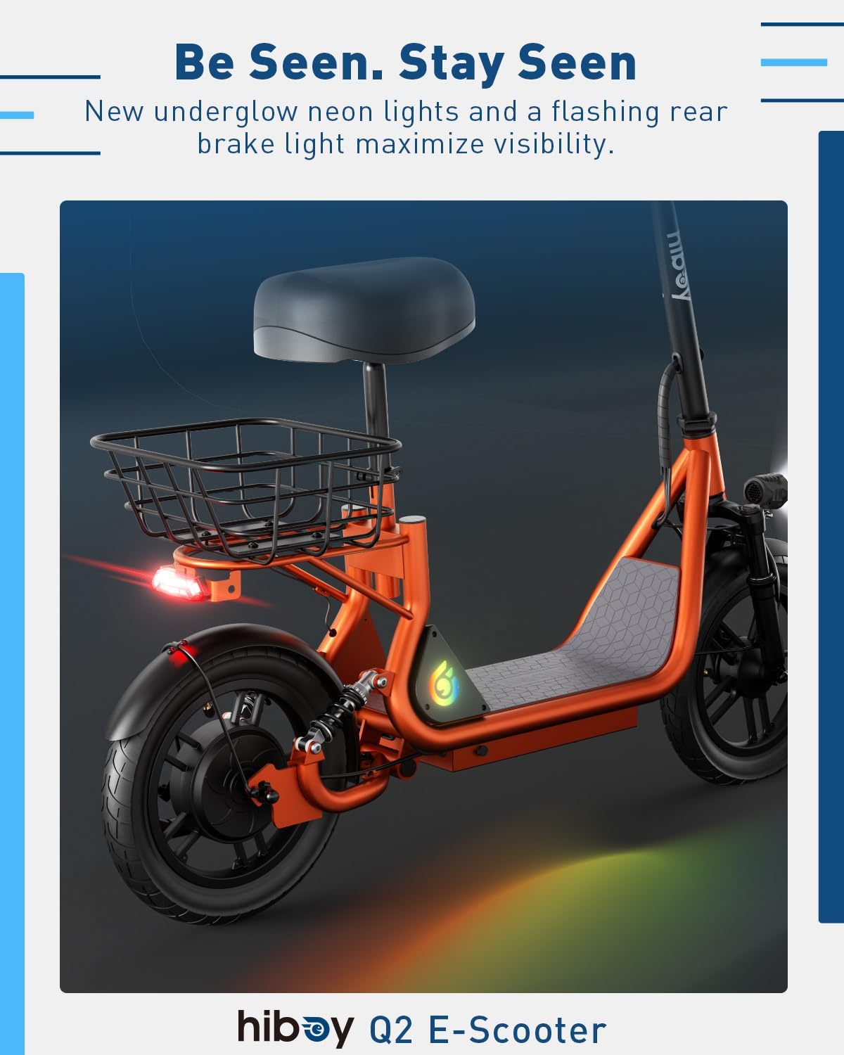 Hiboy Q2 Electric Scooter with Seat for Adults, 500W Peak Motor, 20MPH, 22 Miles Range, Foldable, Dual Suspension, Front & Rear Drum Brakes, Commuter E Scooter with Basket & Phone Holder, Pure Black