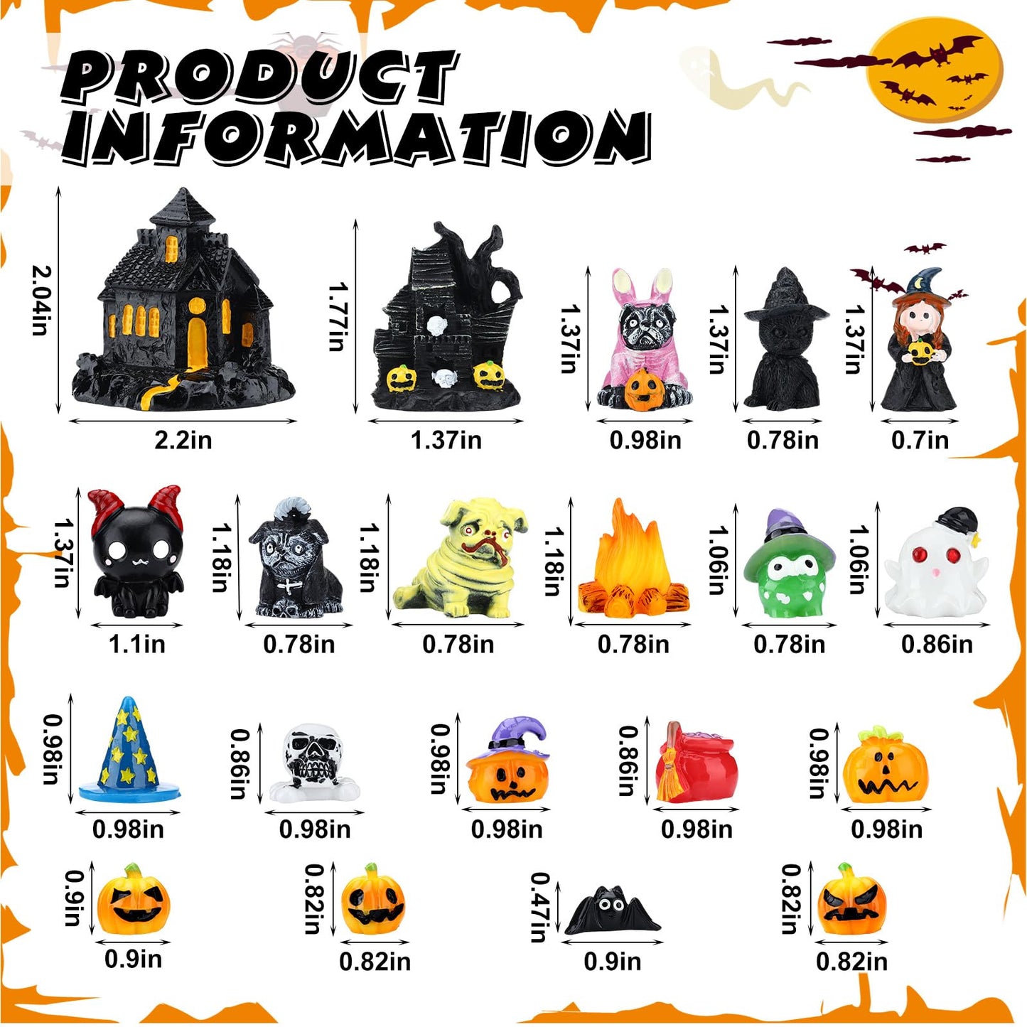 Soaoo 20 Pcs Halloween Miniature Figurines Mini Resin Pumpkin Ghost Ornaments Small Halloween Garden Miniature Landscape for Halloween Party Village Bonsai Crafts Outdoor Home Garden Decor