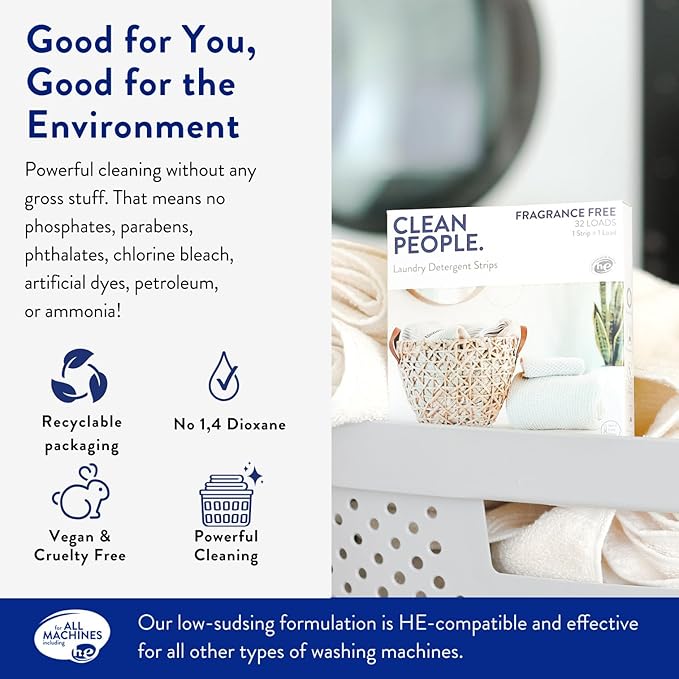 Clean People Laundry Detergent Sheets- Recyclable Packaging, Hypoallergenic, Stain Fighting, Works with All Machines including HE (384 Count, Fresh Scent)