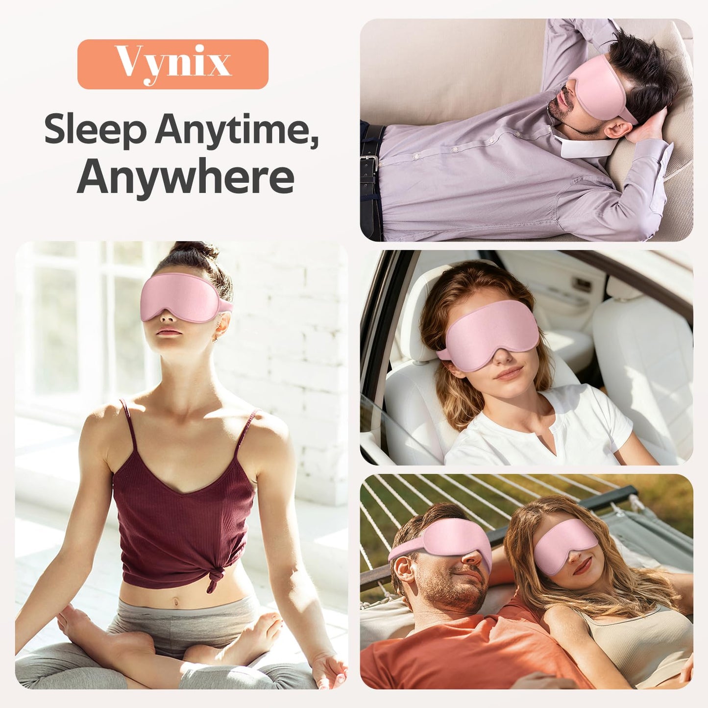 Vynix Sleep Mask for Women Men - 100% Blackout Eye Masks for Sleep - 3D Soft Sleeping Mask for Side Sleepers - Zero Pressure Lash Extensions Eye Cover Shade for Airplane Travel Essentials, Pink