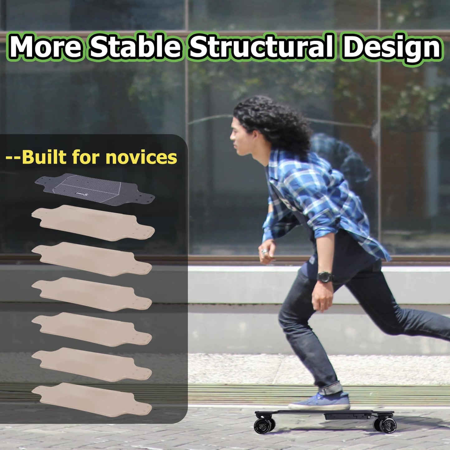 Askate A1 Electric Skateboard with Remote, Long Range Up to 17 Miles, 8 Ply Canadian Maple, Smooth 4-Speed Remote Controller, Suitable for Younger Beginners