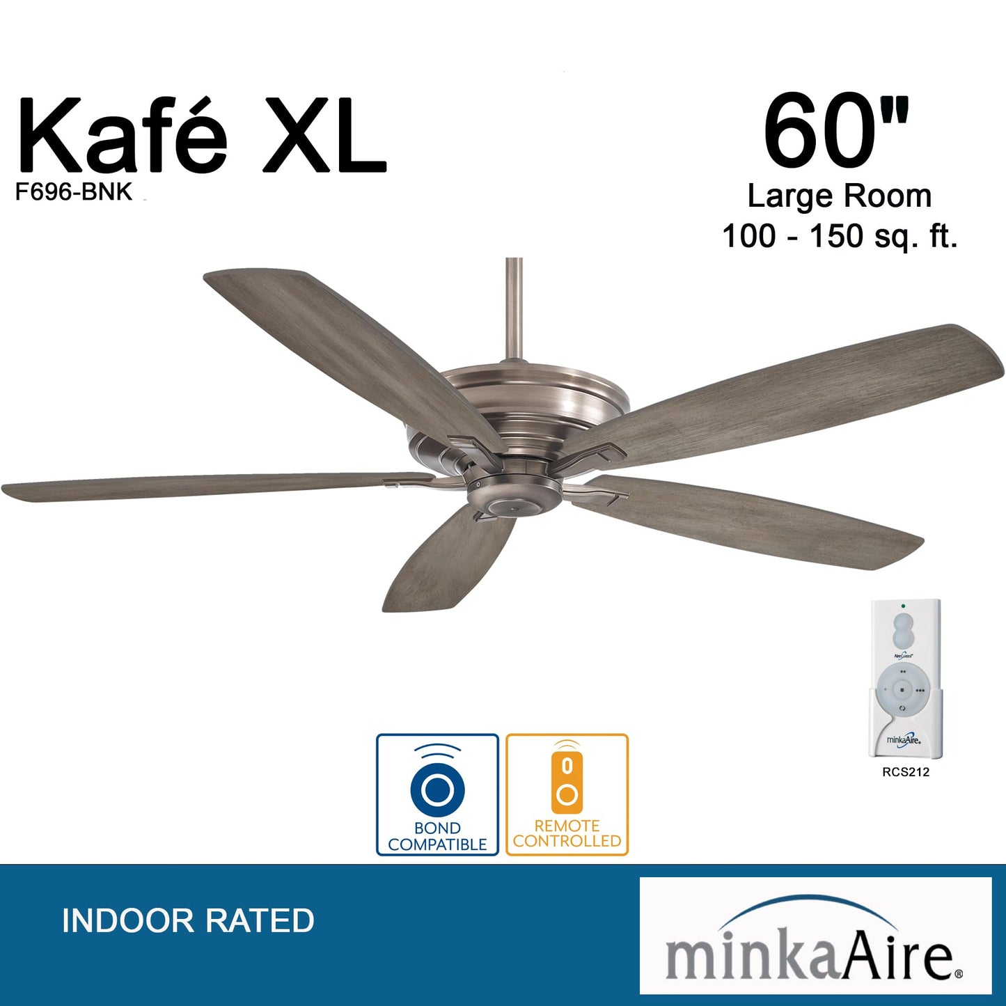 Minka-Aire F696-Bnk Kaf  -Xl 60 Inch Ceiling Fan In Brushed Nickel Finish