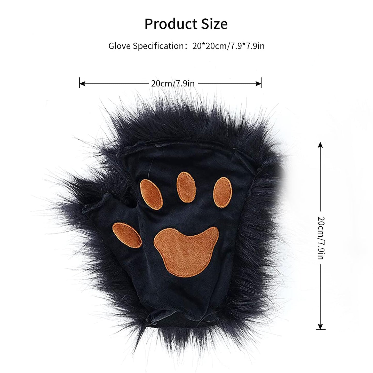 Faux Fur Fox Tail Cat Wolf Cosplay Costume Set Plush Mask Fluffy Paw Gloves Halloween Christmas Party for Women