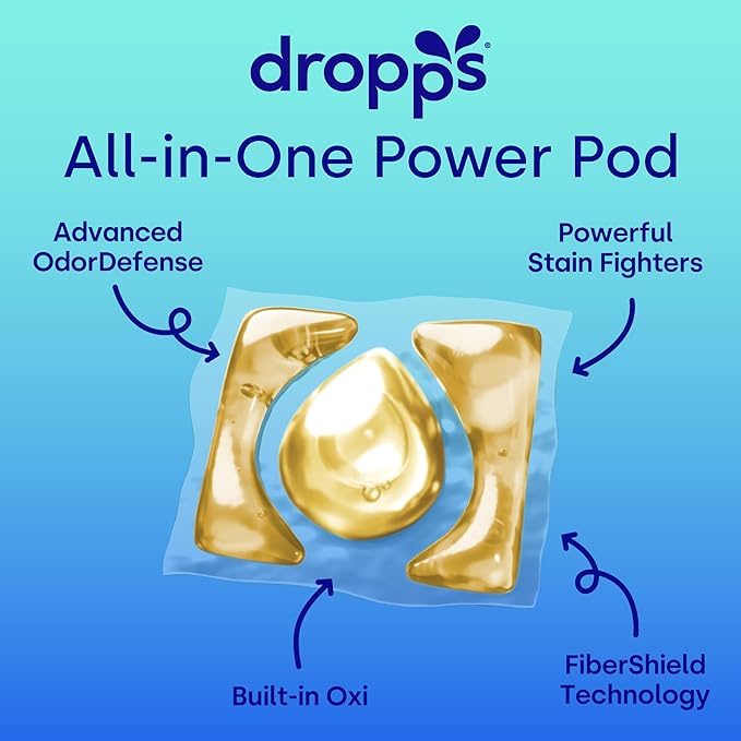 Dropps 4-in-1 Plus Oxi Crisp Breeze Power Biobased Laundry Detergent Pods (63 Pods) - Chlorine-Free Bleach Alternative Biobased Laundry Whitener, Stain & Odor Remover
