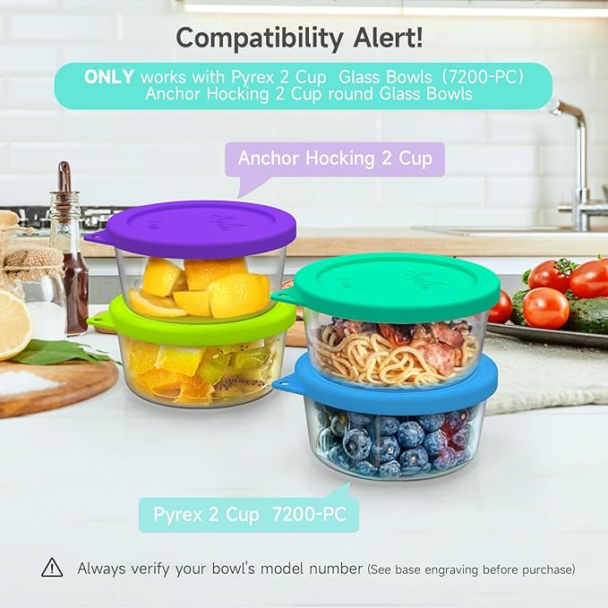 Sophico 2 Cup Round Silicone Storage Cover Lids Replacement for Pyrex 7200-PC and Anchor Hocking Glass Bowls (Container not Included) |Green-2 Pack|