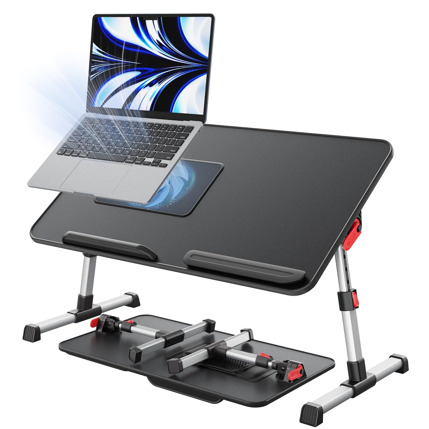 Laptop Desk for Bed with Cooling Fan, SAIJI Height & Angle Adjustable Laptop Stand for Bed, Lap Desk Tray Table, Lightweight Foldable Portable Computer Table for Couch Sofa Chair Floor Desk (Black)