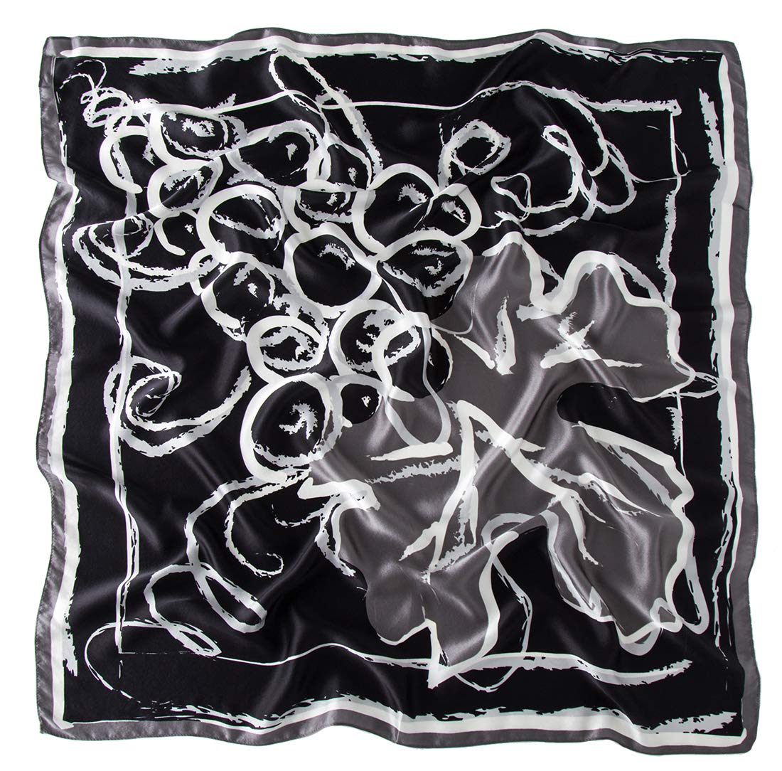 ANDANTINO 100% Pure Mulberry Silk Scarf 35" Large Square Real Silk Headscarf –Women’s Hair Scarves and Wraps (Black)