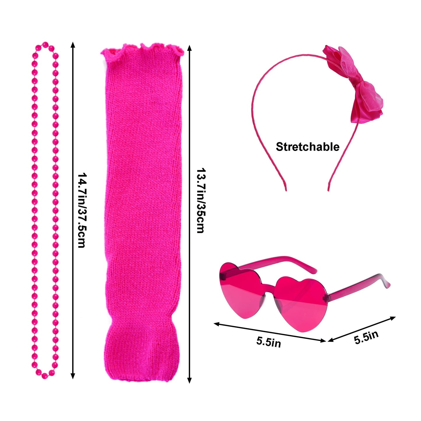 Miayon 80s Costume Accessories 90s Neon Tutu Outfit 80s 90s Theme Neon Party Fancy Cosplay Outfit (Rose red)