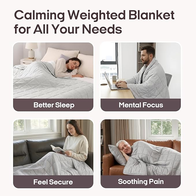 ZonLi Weighted Blanket(48"x72",12lbs, Grey and White Checkered) Twin Size Weighted Blanket for Adults, High Breathability Heavy Blanket, Soft Material with Premium Glass Beads