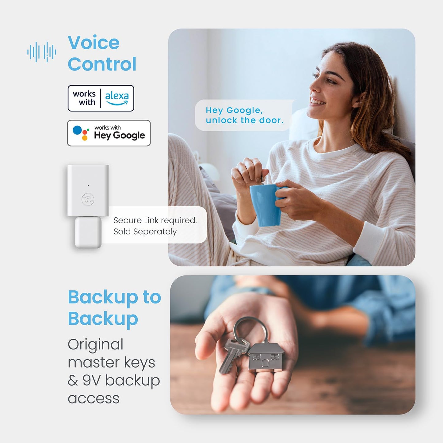 Lockly Secure Plus Bluetooth Smart Door Lock, Keyless Entry with PIN Genie® Digital Keypad, 3D Biometric Fingerprint Sensor Front Door Lock with Handle, Voice Control & Auto Lock - Latch Edition