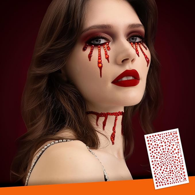 YGDZ Face Gems, Face Jewels for Women, Stick On Red, Black Face Rhinestones, Halloween Makeup Face Stickers, 3D Spider Web Jewels Stickers, Rave Accessories