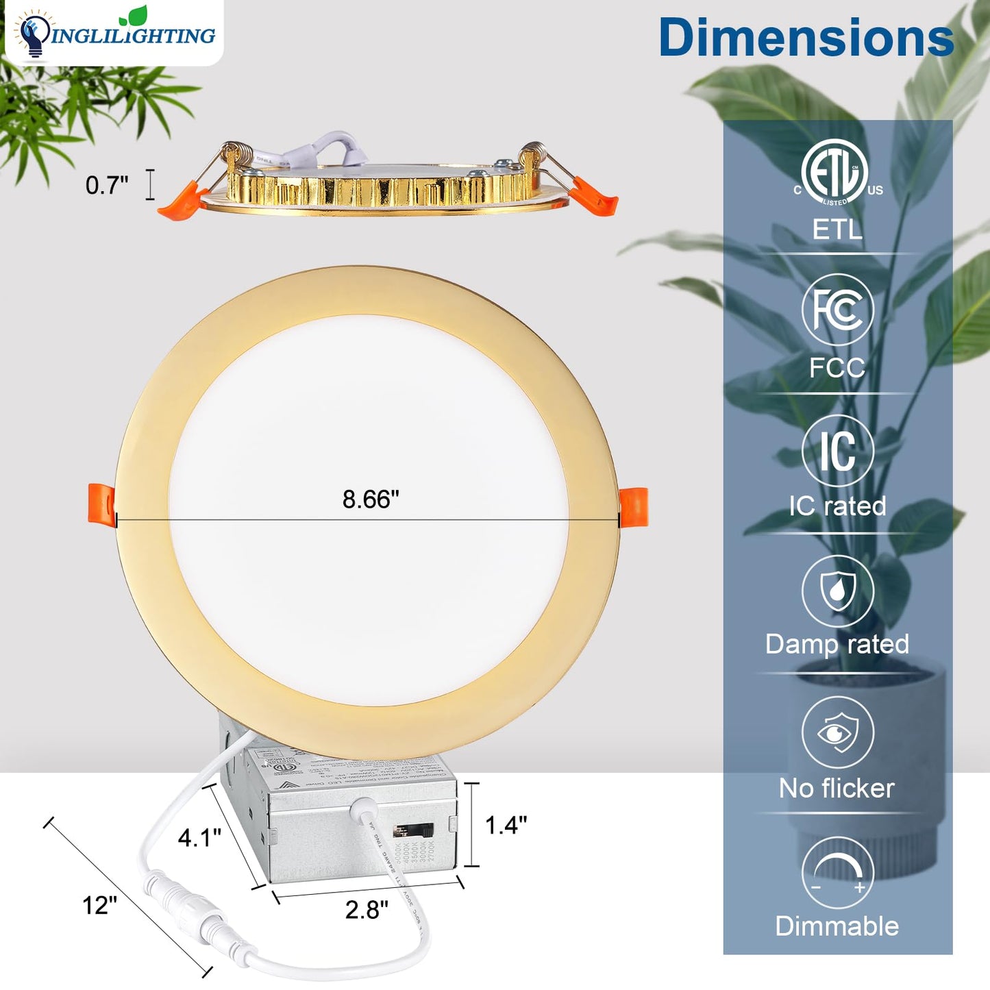 DLLT LED Recessed Ceiling Light: 6 Pack 8 Inch Slim Recessed Lighting for Kitchen - 5CCT Dimmable Canless Wafer Downlight for Living Room - 1800LM Brightness 6W LED Can Lights for Bedroom ETL FCC