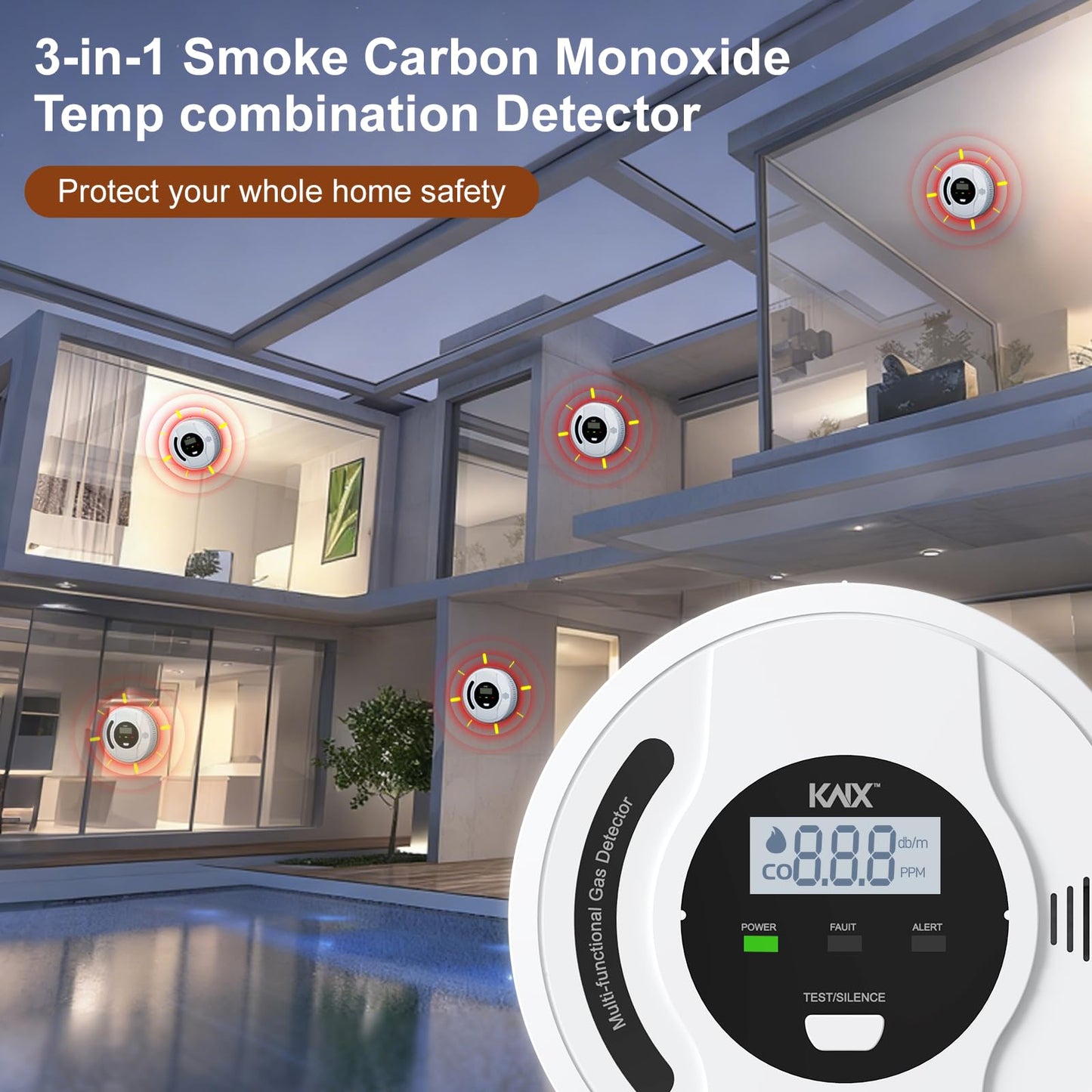 3-In-1 Smoke and Carbon Monoxide Detector Temper Sensor Combo Battery Powered,Smoke Detector, Carbon Monoxide Detectors, CO & Smoke Alarm, Digital Display,Carbon Monoxide Gas Detector for Home,Kitchen