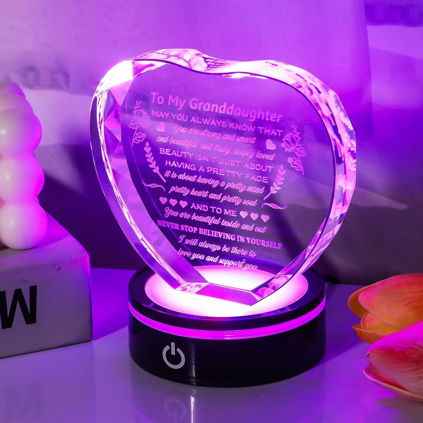 YWHL Granddaughter Gifts from Grandma Valentine Day Christmas Graduation Birthday Gift Ideas for Granddaughter from Grandparents Heart Crystal Keepsakes to My Granddaughter Present on Wedding Day Back to School