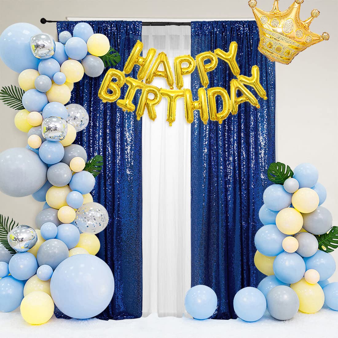 PartyDelight Navy Blue Sparkly Sequin Backdrop Curtains 2FT X 8FT 2 Panels for Wedding Party Room Decorations
