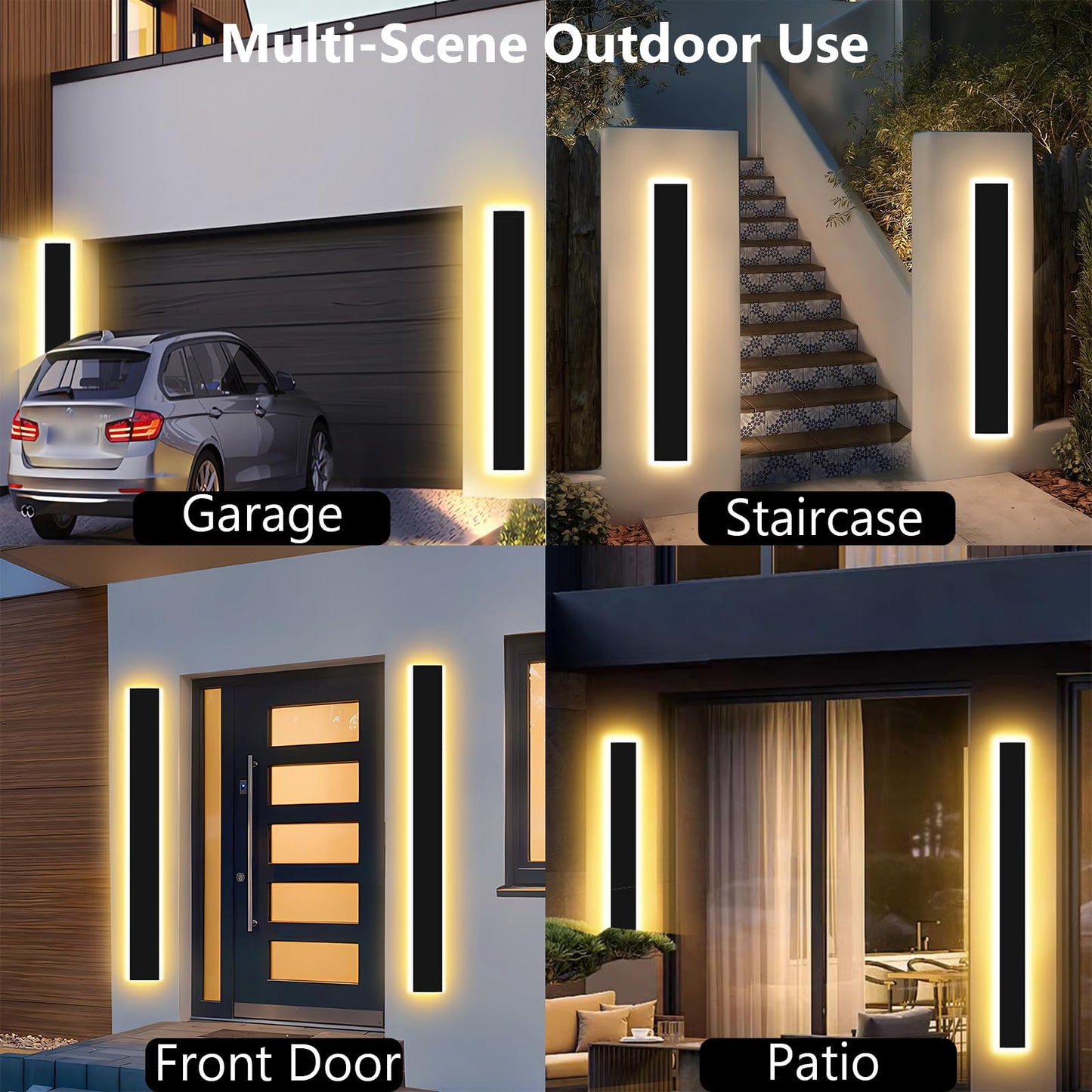 pedforn 2pcs 31in Modern Outdoor Wall Light, IP65 Waterproof Outdoor Wall Sconce, 3000K-6000K Dimmable LED Black Garage Lights, Exterior Wall Lighting, Anti-Rust Linear Long Wall Light