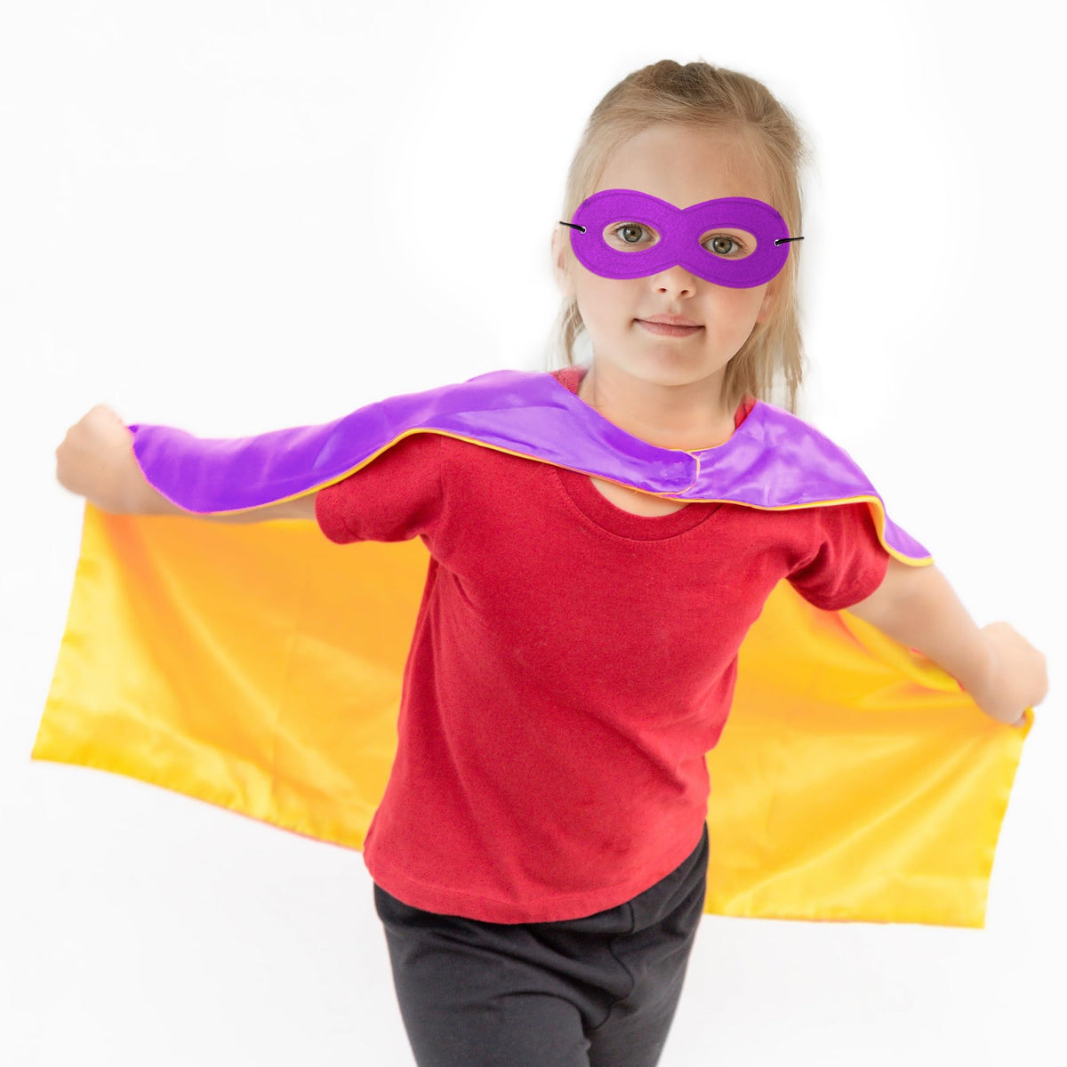 Kids Double-Sided Superhero Capes and Mask - Purple Super Hero Cape Perfect for Dress-Up, Halloween, Christmas, Cosplay, and Birthday Parties (Purple)