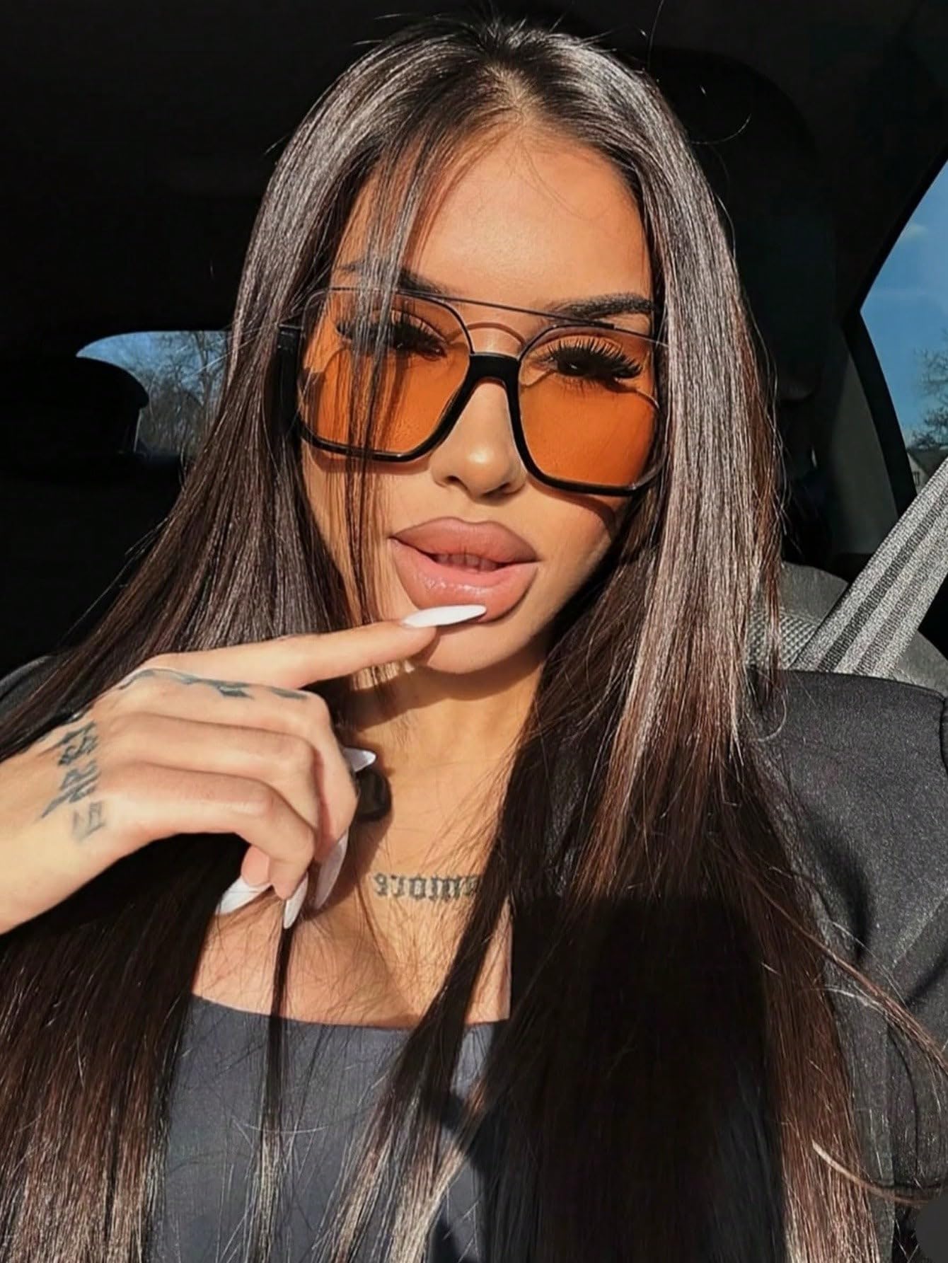 GUVIVI Retro Oversized Aviator Sunglasses for Women Men Square Semi-Rimless Double Bridge Sun Glasses 70s Trendy Shades Pilot-style
