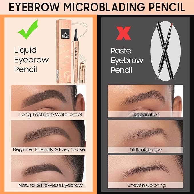 Eyebrow pen - Liquid Eye Brow Microblading Pencil With Micro 4 Point Lift & Brow Pen Snatch, Long-Lasting Waterproof Eyebrow Pencils for Women (Gray)