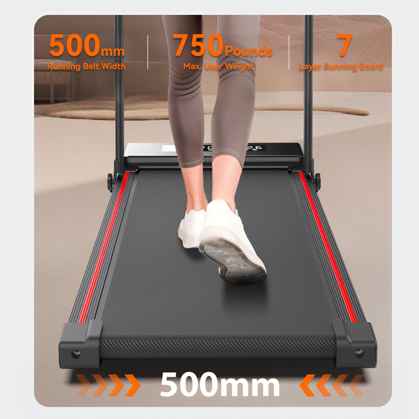 Under Desk Walking Pad with Removable Handle Bar for Home 2.0HP Treadmills for Home Small Space LED Display Electric Mini Portable Walking Pad 0.6-6.2MPH 330LBS Capacity Compact Walking Pad