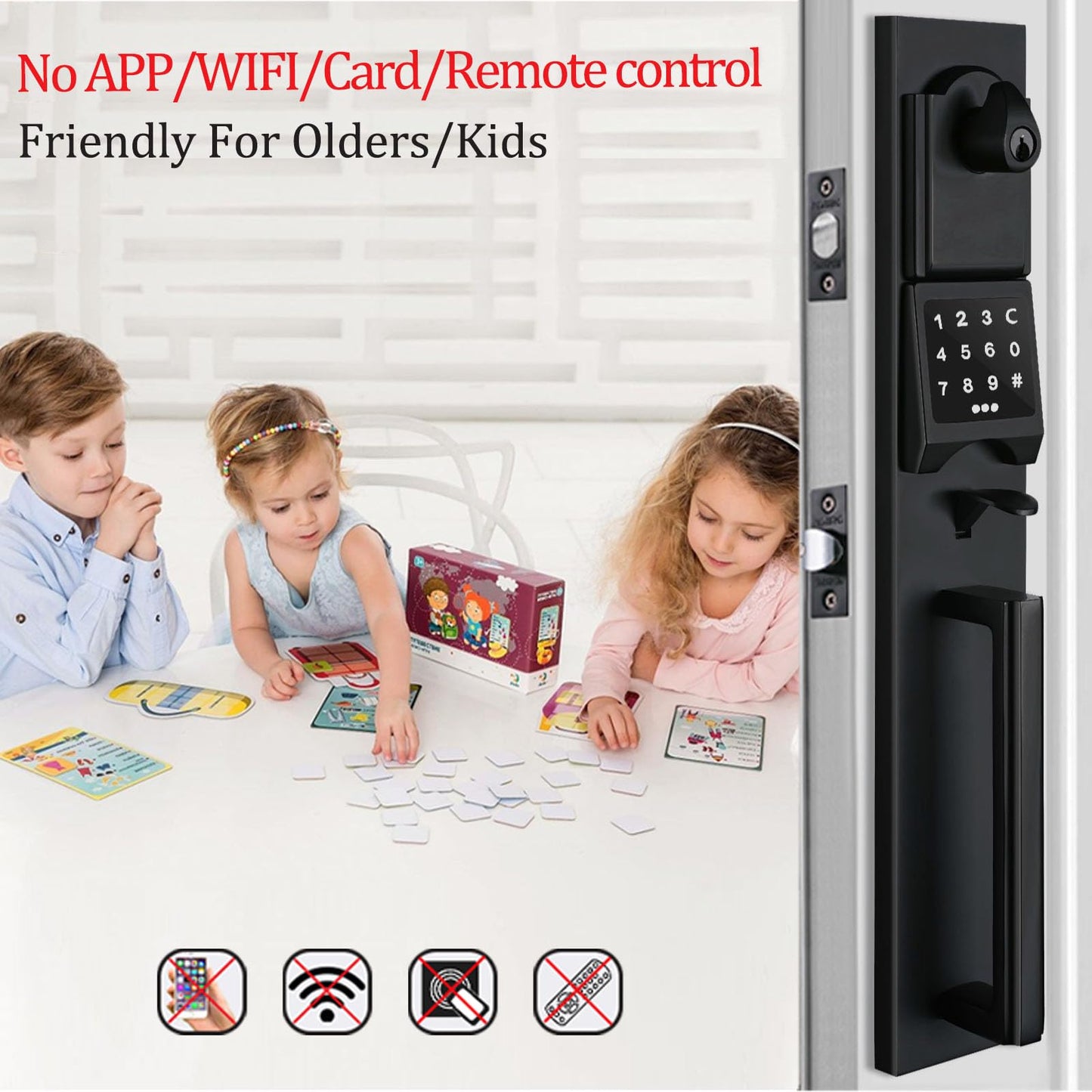 NEWBANG Right-Handed Matte Black Electronic Smart Handleset with Keypad Lock for Double Front Door（Keys Reserved）,MDHST2016DB-E-SET-RH