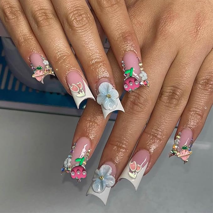 93 Pcs 3D Metal Spring Summer Flower Nail Charms with 24 Styles for Women Nail Art Decoration Jewelry