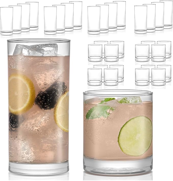 Libbey Province 24-Piece Glasses Drinking Set, Ideal Dining Glassware Sets, Glass Tumbler Set with Lines, Dishwasher Safe ...