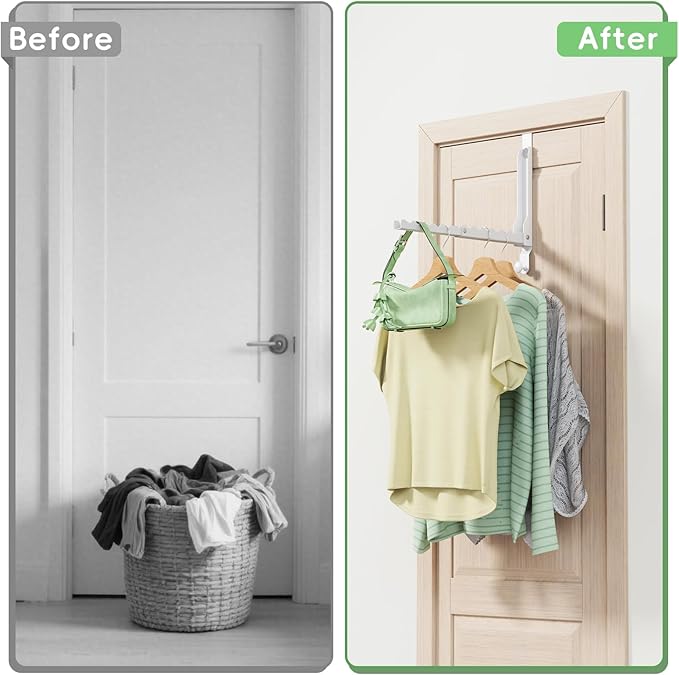 Over The Door Hooks, Extended Over The Door Clothes Hanger with 11 Ridges,Space-Saving Over The Door Rack Door Hooks for Hanging Clothes,Larger Capacity Over The Door Hanger,Upgraded Version.