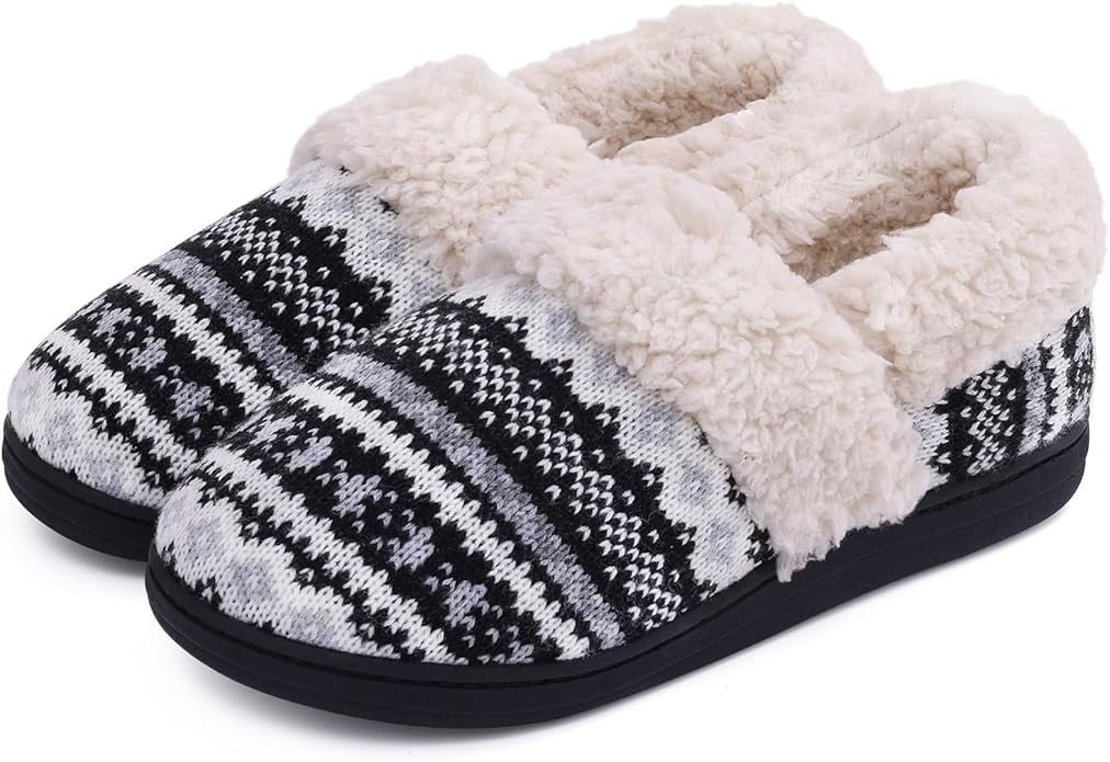 Evshine Women's Fuzzy Memory Foam Slippers, Closed Back Knit Bedroom Slippers, Slip-On Warm House Shoes for Indoor & Outdo...