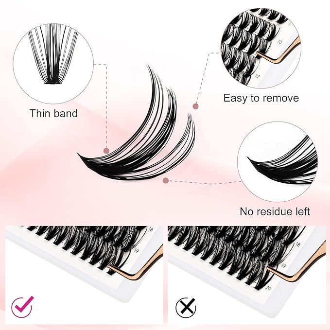 Cluster Lashes 300Pcs Mix 8-20mm individual lashes 50D C Curl Lash Clusters DIY Eyelash Extensions Wispy Individual Lash Extensions Thin Band Soft Eyelash Clusters to Use at Home (50D-0.07-C,8-20mm)