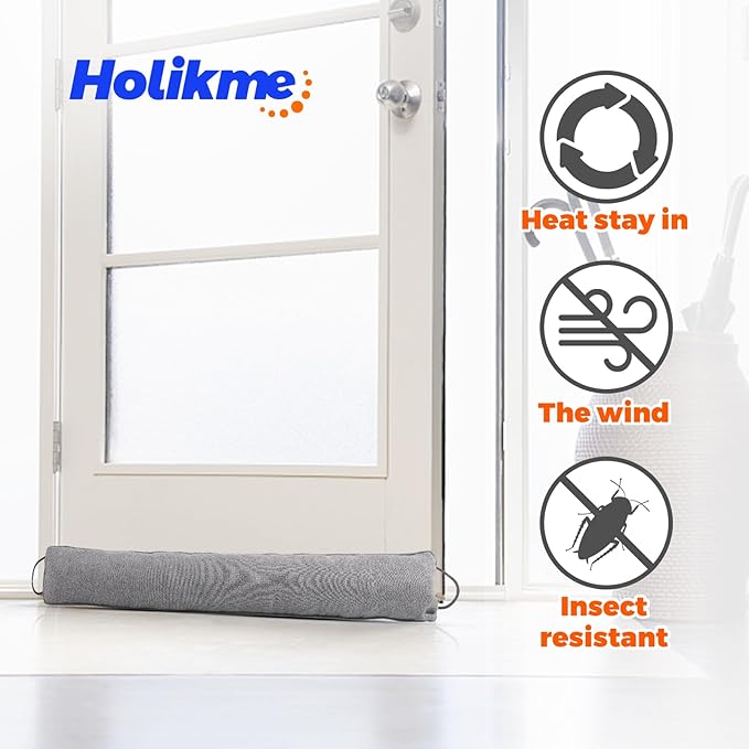 Holikme Weighted Door Draft Stopper, Heavy Duty Under Door Draft Blocker Bottom Door Seal Noise and Air, Door Guard Saving Energy, Grey