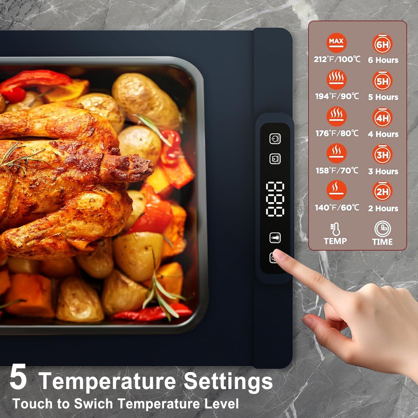 Warming Mat for Food, Food Warming Mat, Portable Electric WarmingTrays Buffets for Buffets Party and Home Daily Use, Heating Fastly in 10s, 5 Temp Levels Timed Function (Black)