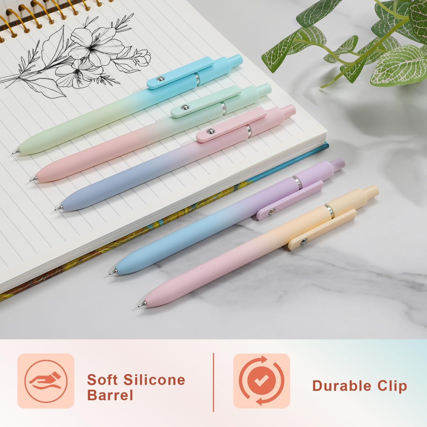Gel Pens, 5Pcs Smooth Writing Medium Point 0.7mm Pens for Journaling, Black Ink Cute Stationary Office Desk Accessories, Aesthetic School Office Supplies for Women (5Pcs Gradient-Black Ink)