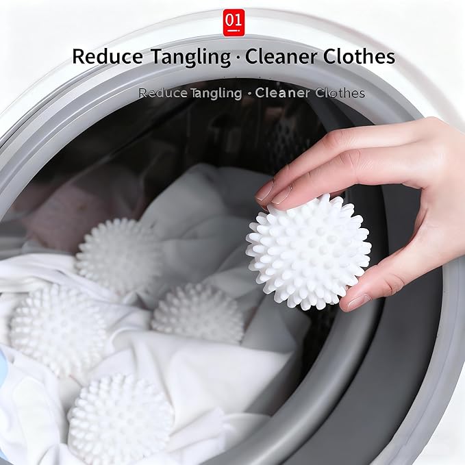 Laundry Dryer Balls 6-Pack - Reusable Eco Friendly Dryer Balls for Fabric Softening, Static & Wrinkle Reduction | Cuts Drying Time & Saves Energy | Non-Toxic & Long-Lasting, Assorted Random Colors