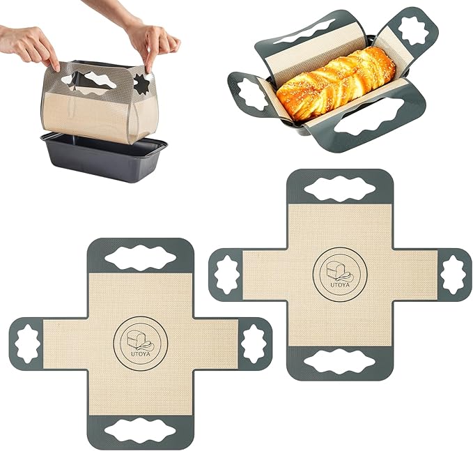 2 Pcs Reusable Silicone Bread Loaf Pan Liner, Food Grade BPA Free Bread Baking Mat, Non-Stick and Heat Resistant Dough Transfer Tool, Sourdough Sling with 4 Handles, Fits 9x5" or 1.5Lb Loaf Pans