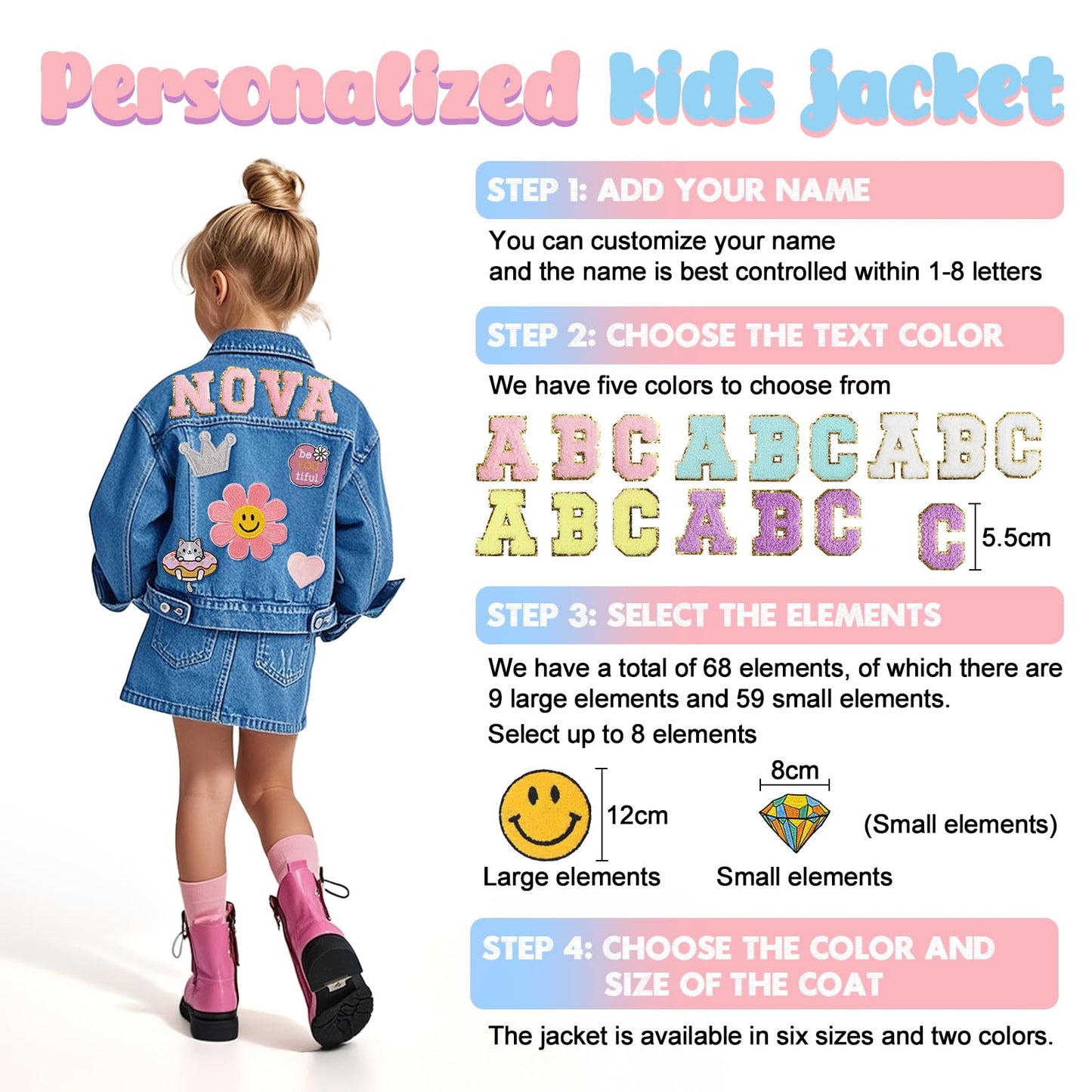 Personalized Kids Denim Jacket with Names, Custom Long Sleeve Jean Jacket, Boys' & Girls' Outerwear Jackets, 1-10 Year Old Toddler Girl Clothes, Personalized Girl Boys Birthday Christmas School Gifts