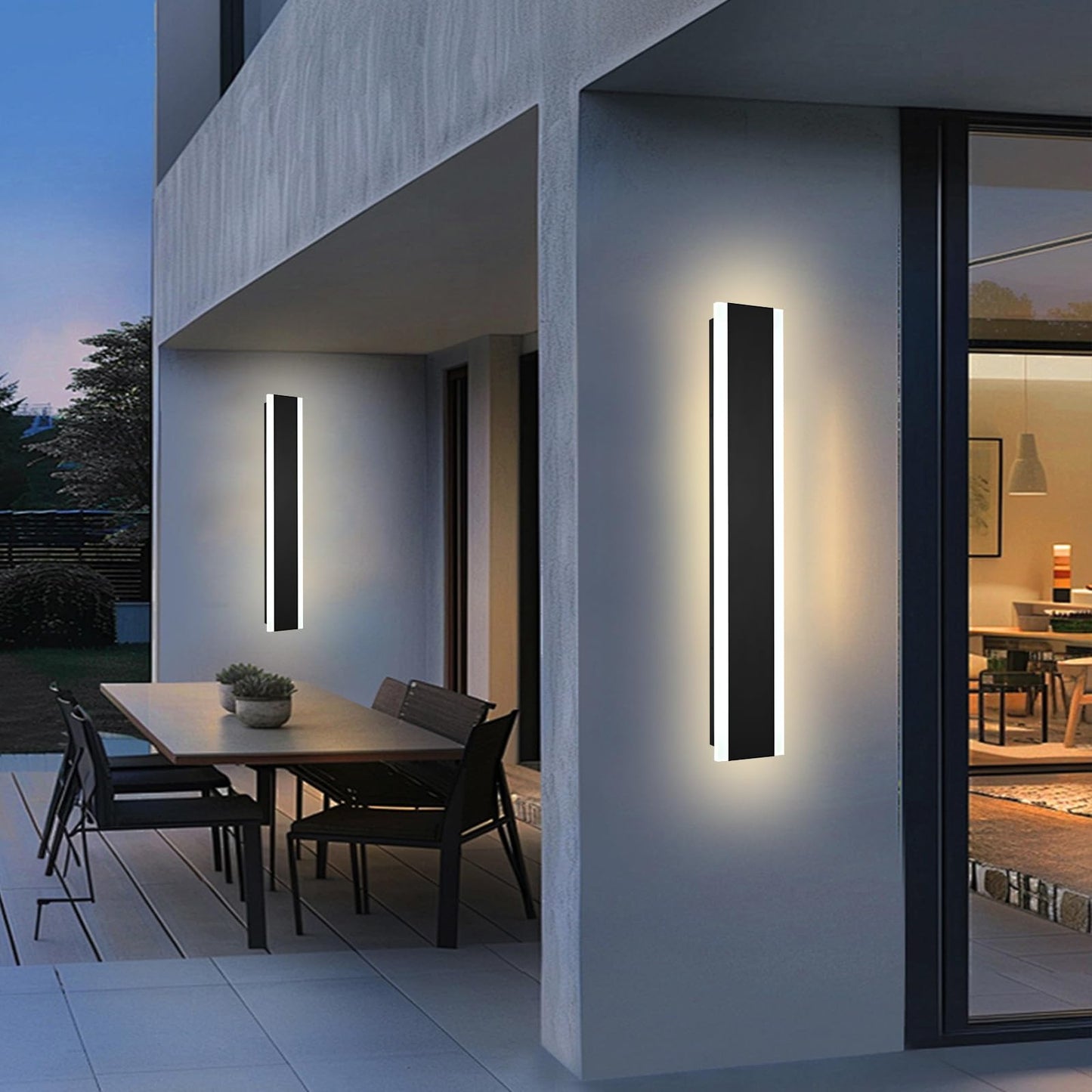 QueeuQ 2 Pack Outdoor LED Wall Lights, 32 inch Modern Exterior Lighting Fixtures LED Linear Outdoor Wall Sconces Lighting for Porch Patio Garage Door Garden Yard Indoor Yard, House