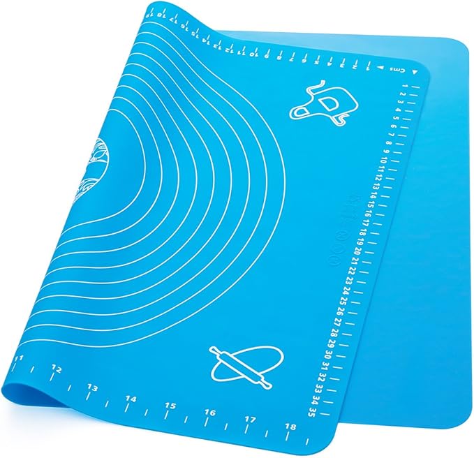 LIMNUO Silicone Baking Mat, Extra Thick Large Non Stick Pastry Mat Sheet for Dough Pie Crust Rolling Mats (Blue, XL-18''(W)*25''(L))