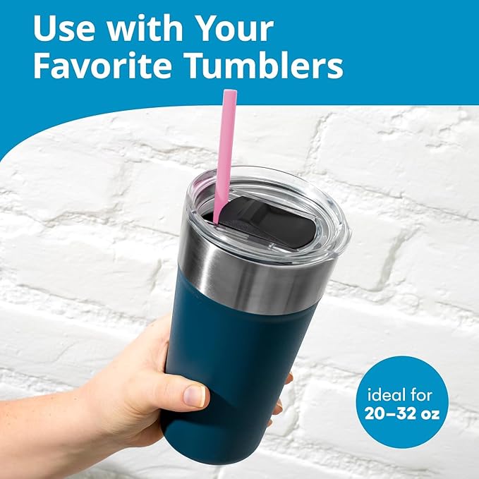 10 Reusable Silicone Drinking Straws + Cleaning Brush, 30 Ounce - 20 Ounce Tumblers Compatible, Dishwasher Safe, Extra Long Straw - Silicone Straws Reusable