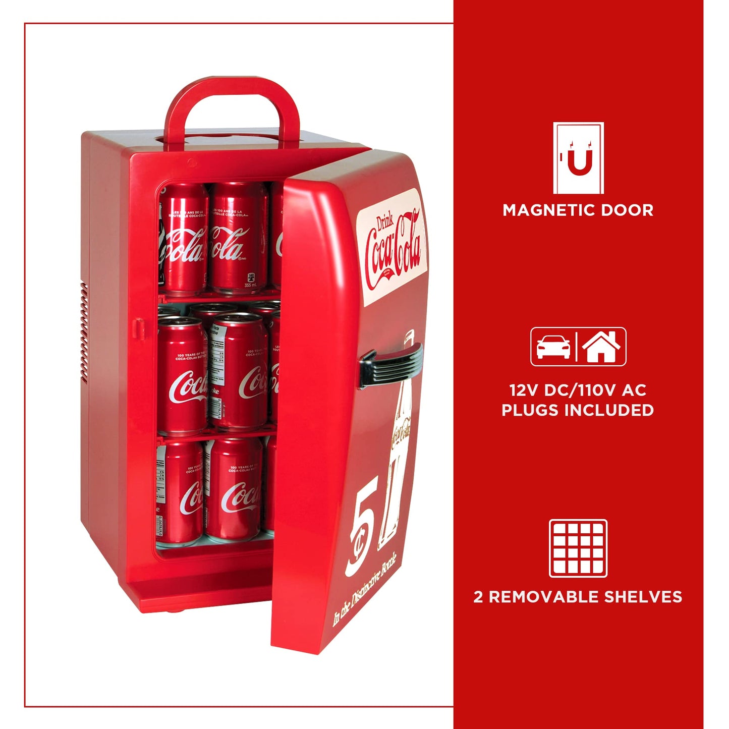 Coca Cola Mini Fridge - Refrigerator for Bedroom Office, Portable Table Top Beverage Cooler, 12V 110V Refrigerador For Drink, Soda, Wine, Use In Car, Dorm, Outdoor, Patio,18 Can