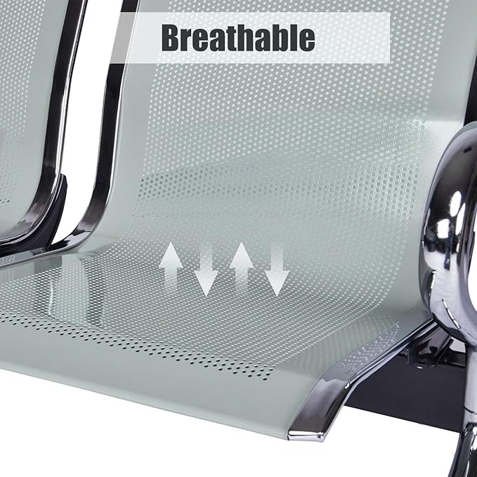 Kinsuite 3-Seat Waiting Room Chairs - Waiting Room Chairs with Arms Airport Reception Chairs Reception Bench, Lobby Bench Seating for Office, Business, Bank, Hospital, Silver