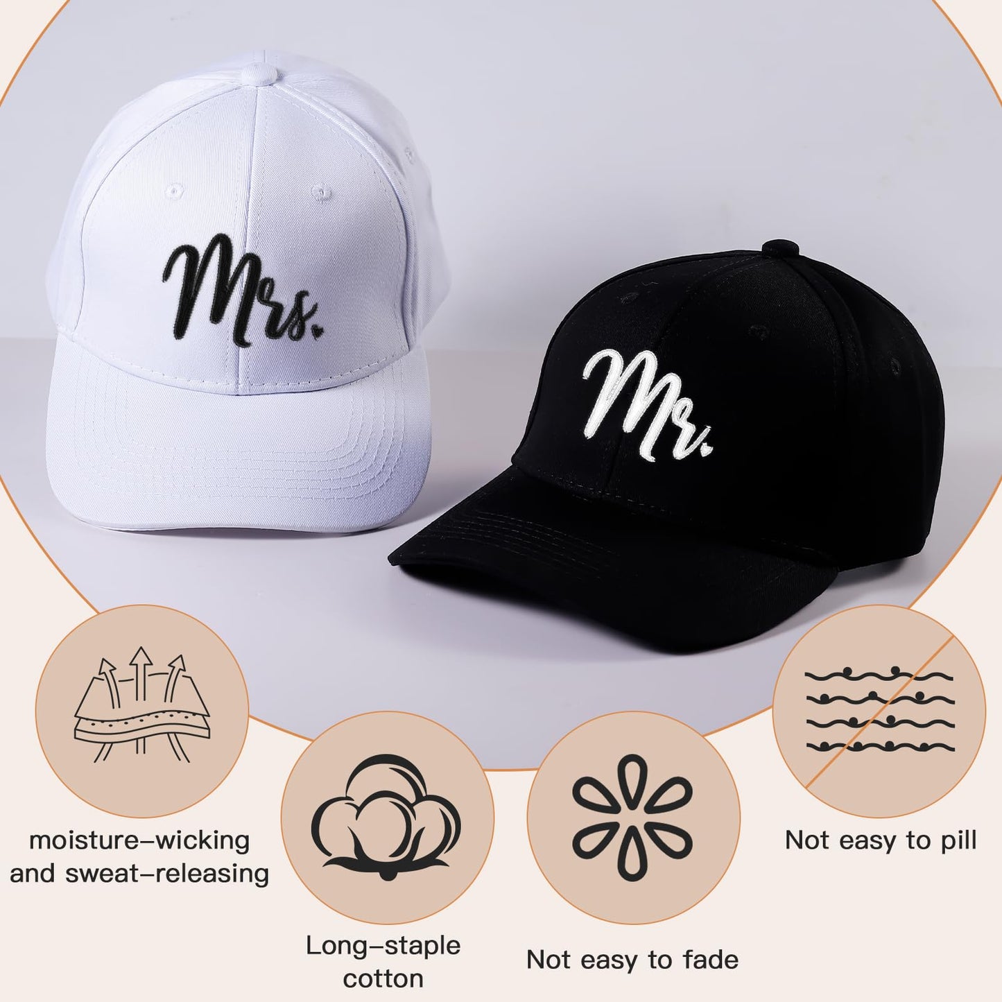 Wedding Gifts for Couples 2025, Bridal Shower Gifts, Mr and Mrs Hat, Gift for Honeymoon Engagement Newlywed White,Black