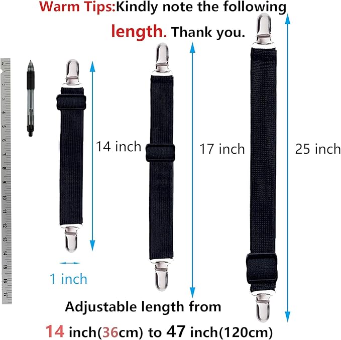 8pcs Adjustable Bed Sheet Straps & Clips, Elastic Fitted Sheet Holder, Mattress Covers & Sofa Cushion Clips, Black