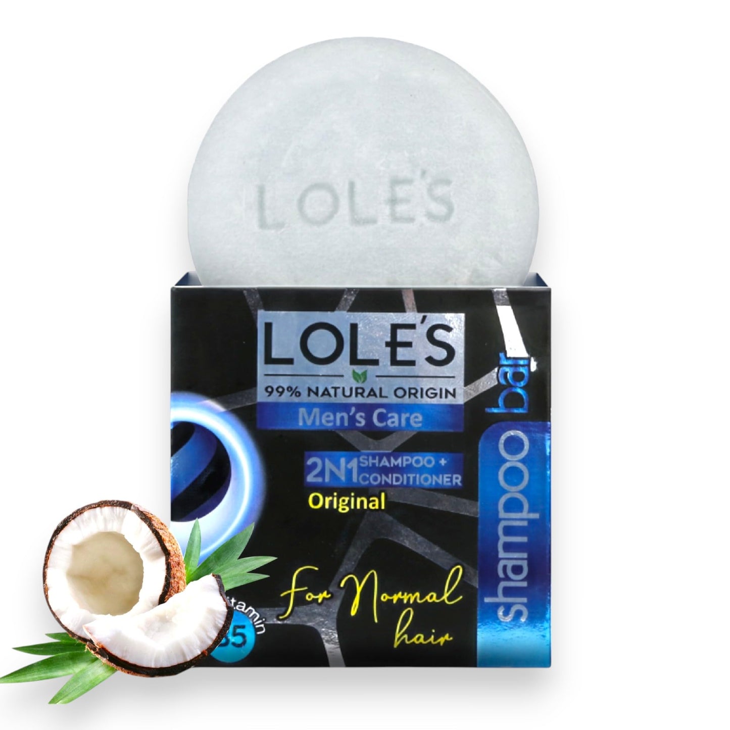 LOLE'S Shampoo Bar and Conditioner, 2in1 Men's Care for Cleaning Hair, Body and Beard, Coconut Scent, 99% Natural Origin, Sustai